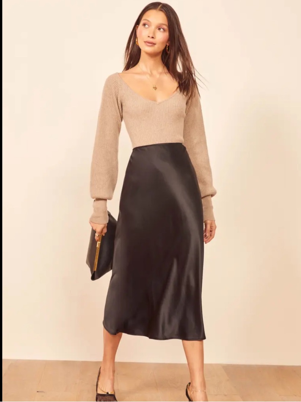 Reformation Cherry Red Silk Pratt Midi Skirt 2